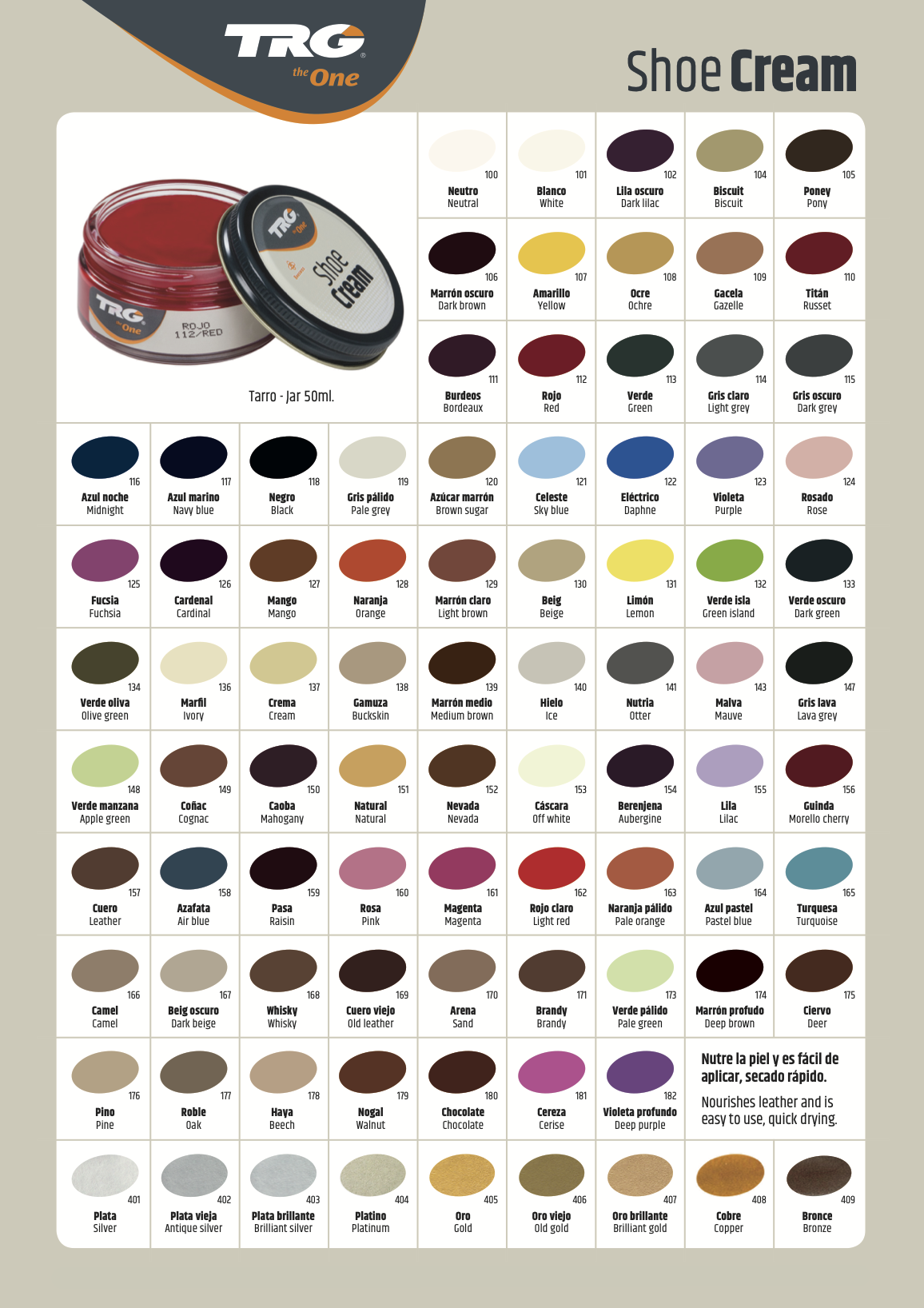 Shoe Cream vzorník colour chart